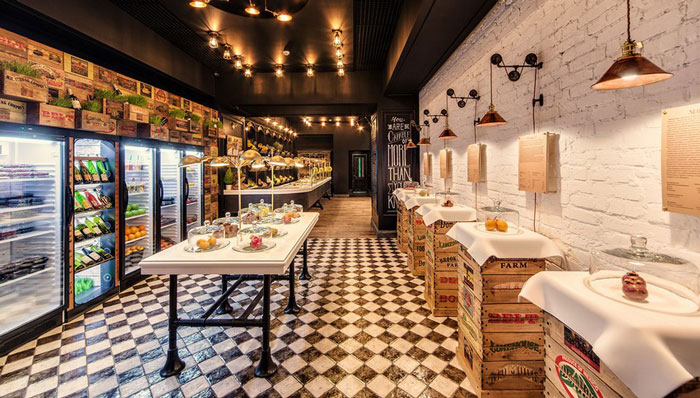 復古風格水果店鋪i冰箱區域裝修設計案例效果圖