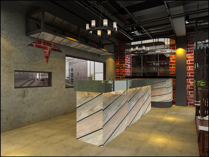 港式工廠風(fēng)主題餐廳前臺裝修設(shè)計(jì)案例效果圖