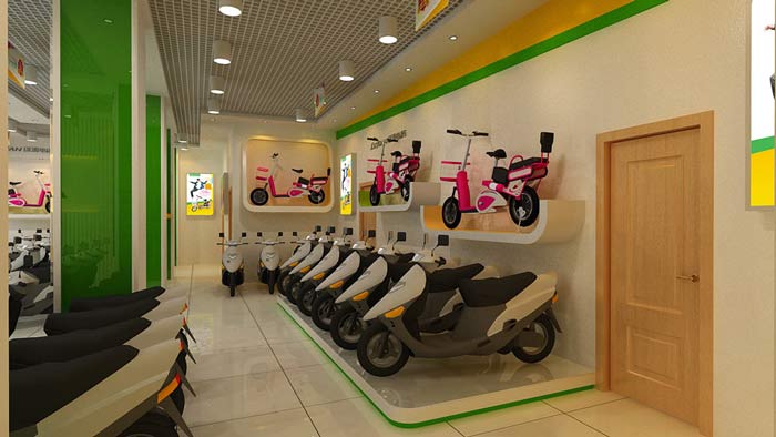 綠源電動車店鋪、店面電動車擺放區(qū)裝修設計案例效果圖