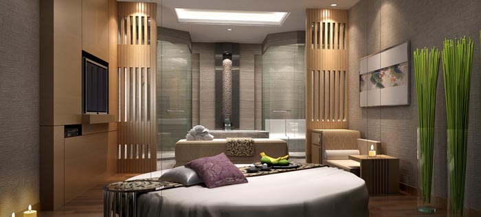 現代、古典混搭美容院電視背景墻裝修設計案例效果圖