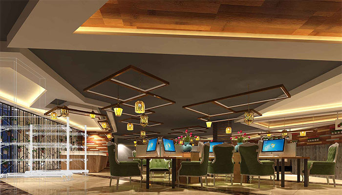 原味休閑風格網(wǎng)咖大廳設(shè)計效果圖