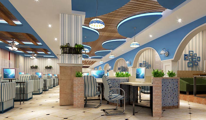 地中海風格網咖上網區域裝修設計案例效果圖
