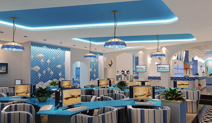 地中海風格網咖裝修設計案例效果圖