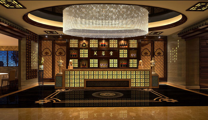 簡潔、大氣中式餐廳前臺裝修設計案例效果圖