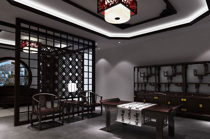 木業家居展廳接待室裝修設計案例效果圖