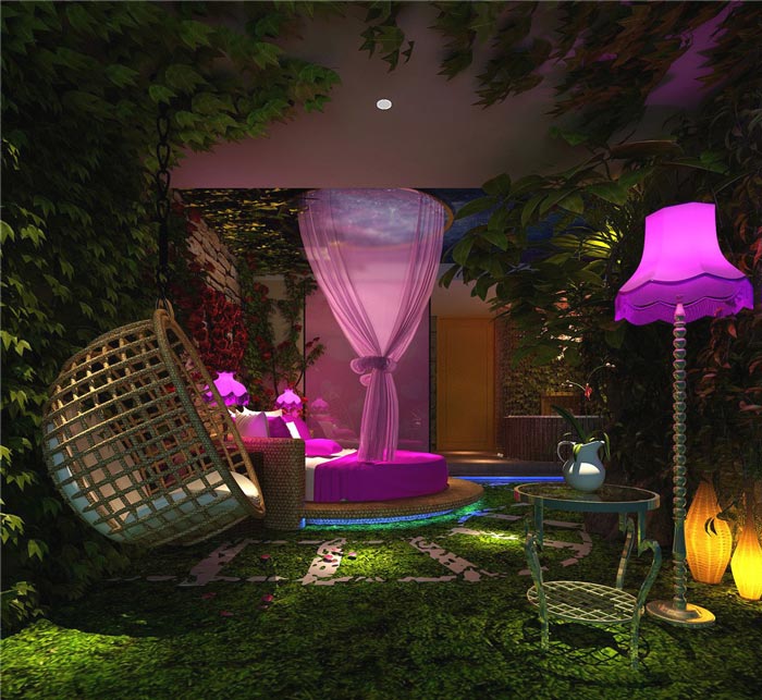 情侶主題酒店綠植成蔭客房裝修設計案例效果圖