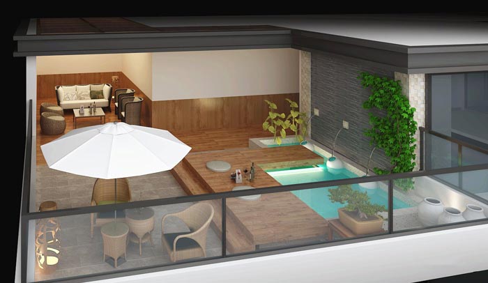 享樂主題酒店獨棟溫泉區(qū)域裝修設(shè)計案例效果圖