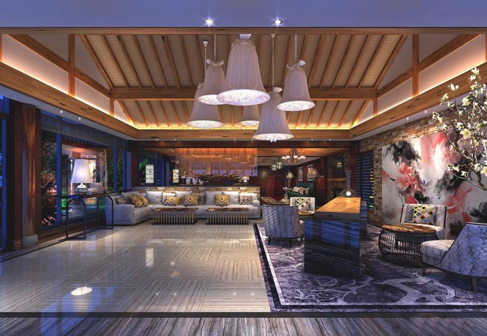 度假精品酒店接待區域裝修設計案例效果圖