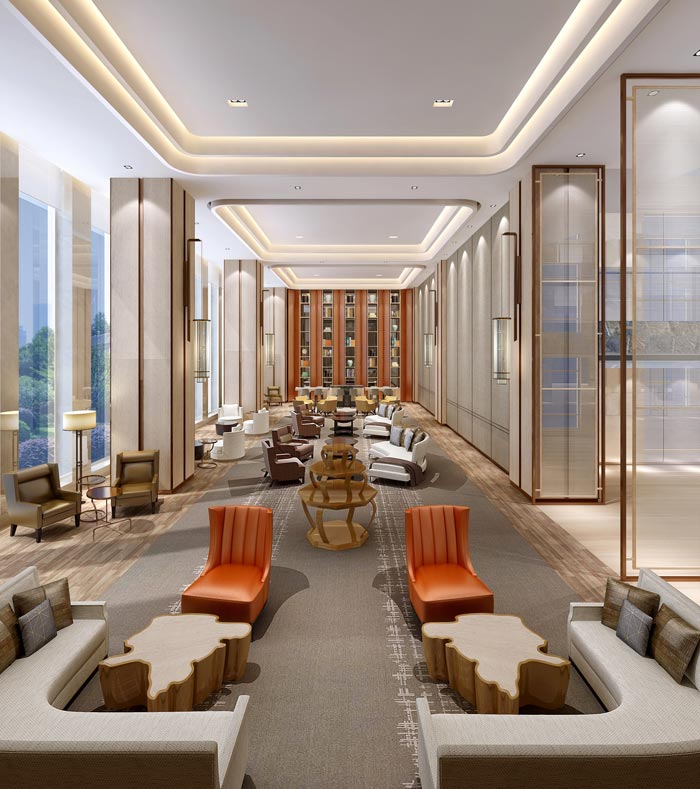 商務精品酒店交流區(qū)域裝修設計案例效果圖
