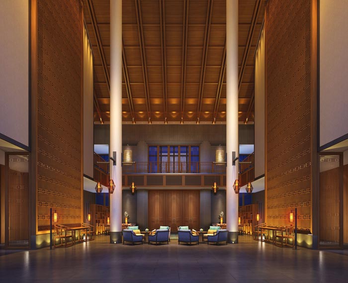 度假酒店大廳接待區域裝修設計案例效果圖