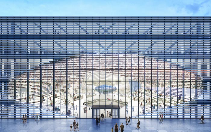 天津濱海圖書館階梯式書架設計效果圖