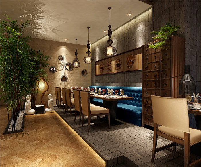 中式餐廳轉角裝修設計效果圖