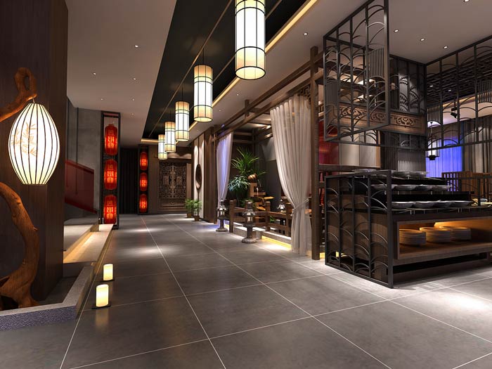 新中式火鍋店調料區(qū)裝修設計效果圖