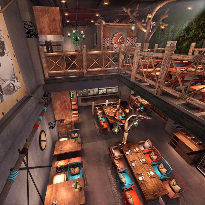 原始燒烤店俯視圖裝修設計效果圖