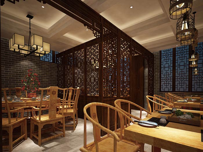中式面館隔斷裝修設計效果圖
