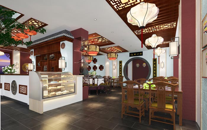 新中式川菜館甜品區裝修設計效果圖