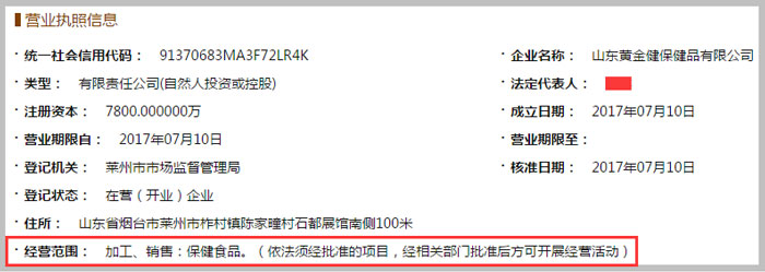 保健食品經營范圍示意圖
