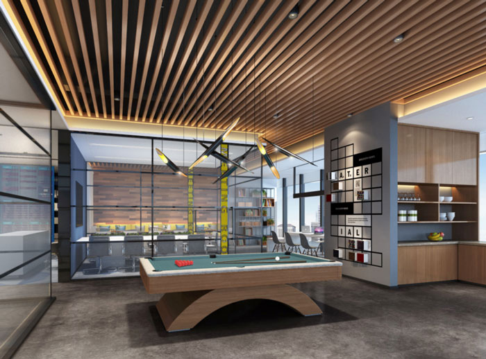 杭州800平方辦公室臺球區裝修設計效果圖