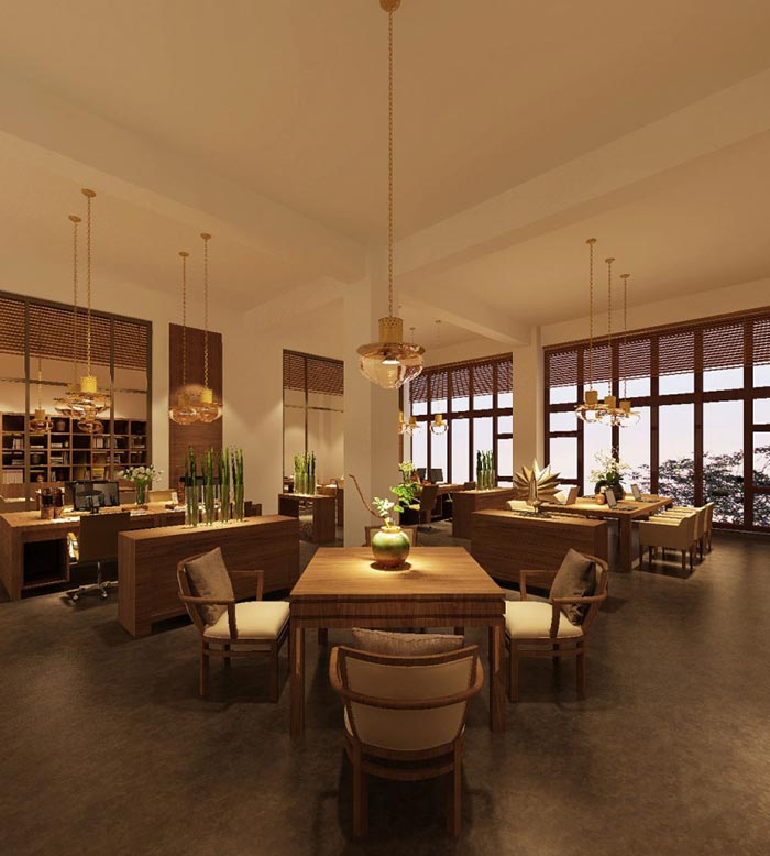 中式風格辦公室洽談區效果圖