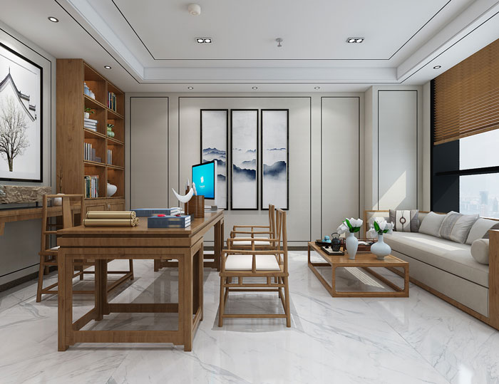 新中式總經(jīng)理辦公室裝修設(shè)計效果圖