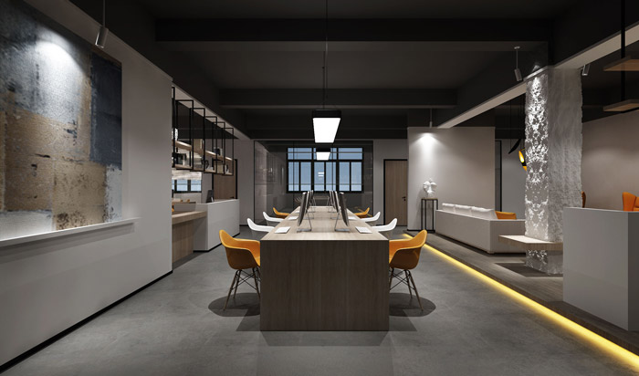 灰色調辦公室辦公區裝修設計效果圖