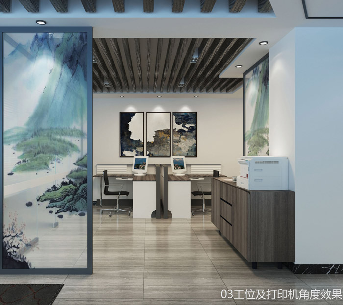 中式家庭辦公室辦公區裝修效果圖