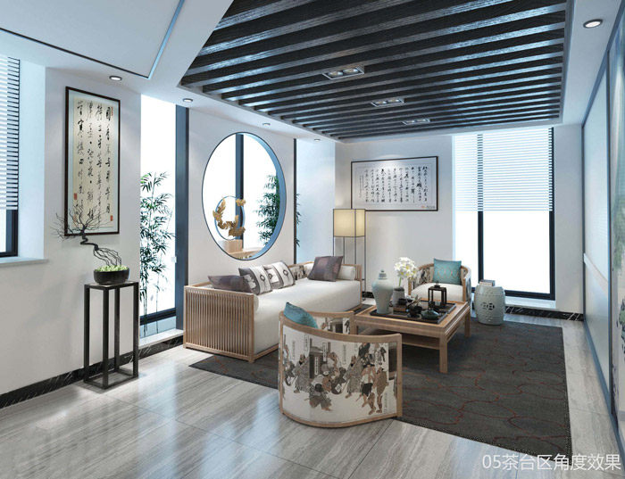 中式家庭辦公室茶臺區裝修效果圖